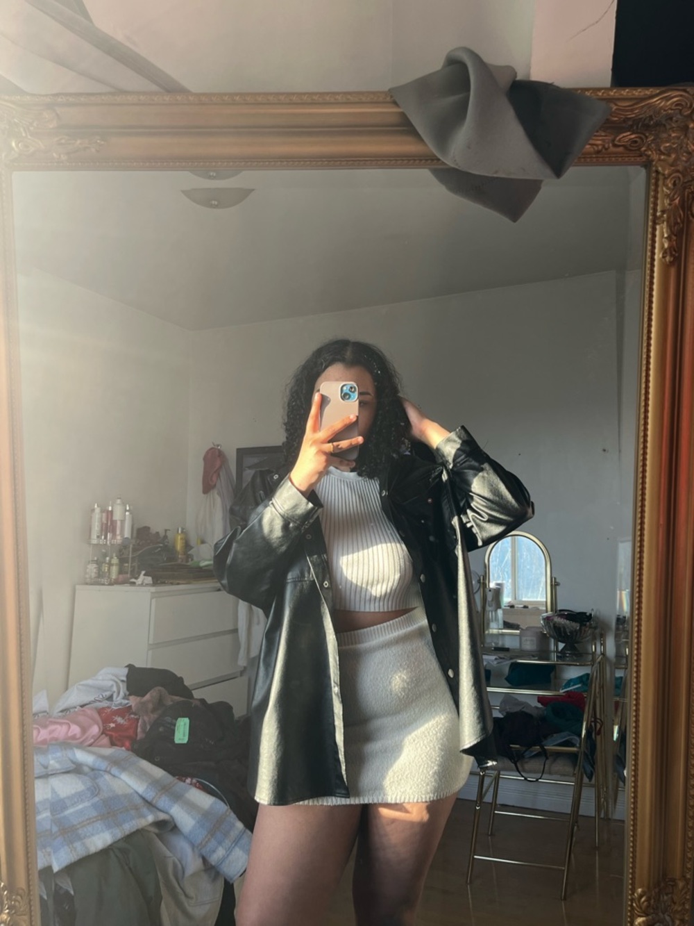 SHEIN Black Faux Leather Shirt Jacket